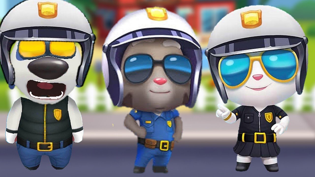 Talking Tom Gold Run Officer Tom vs Agent Angela vs Deputy Hank vs Roy Raccoon Gameplay