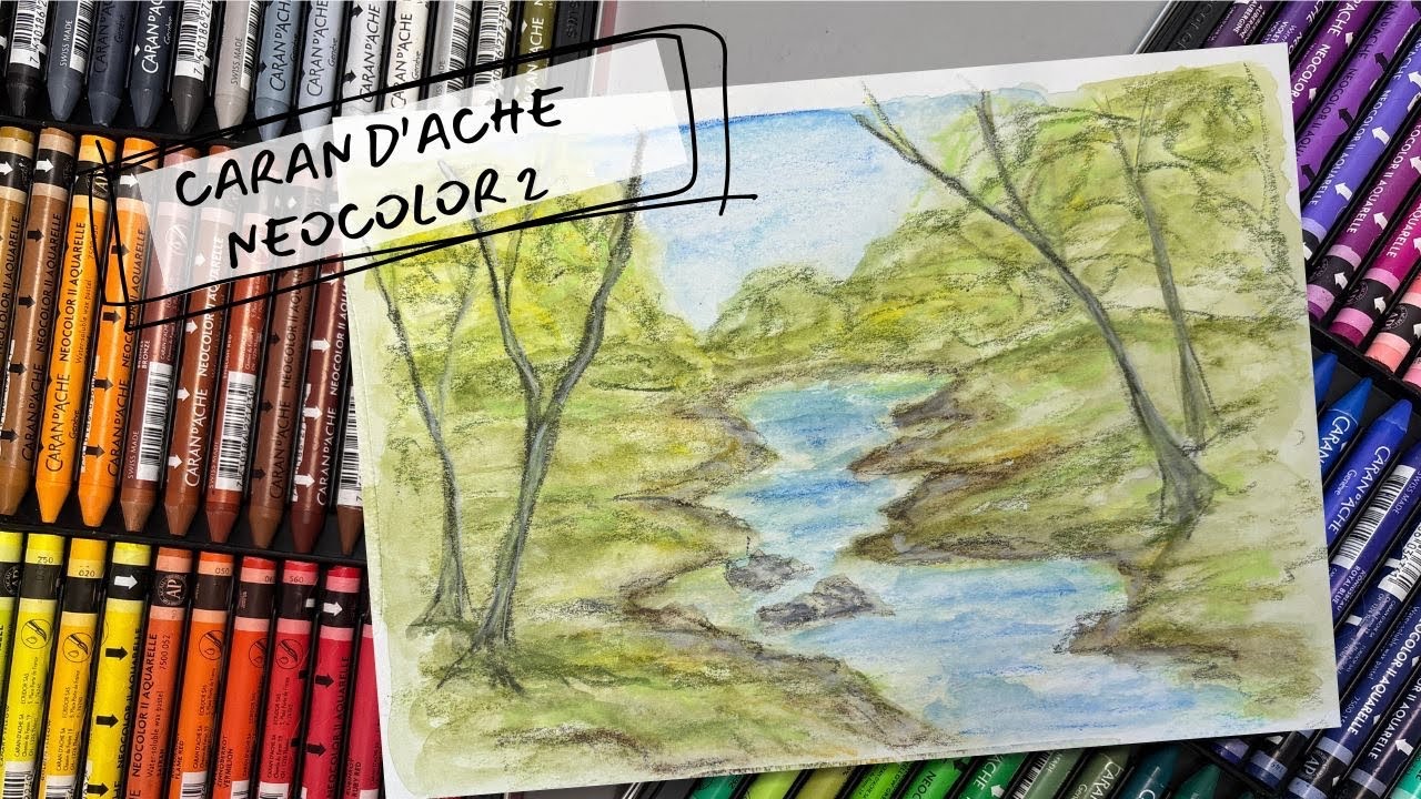 Caran D’Ache Neocolor 2 Bob Ross Inspired Landscape | Scribble and Play for a Quick Painting