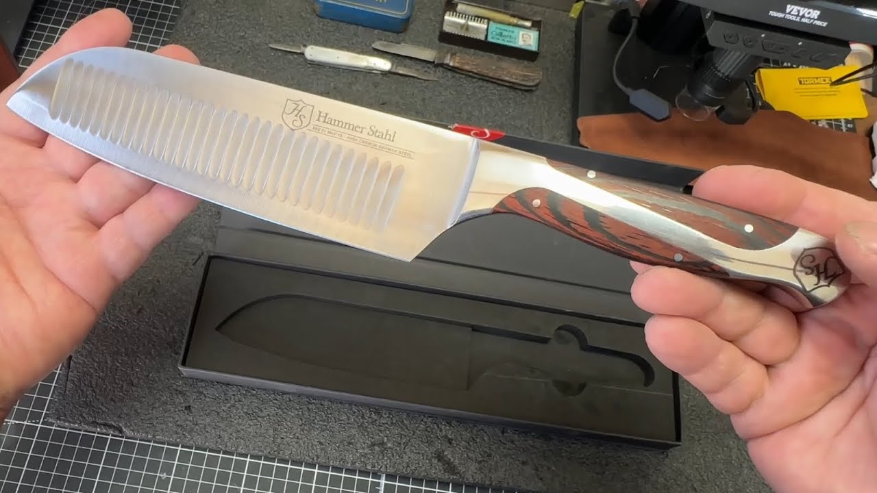 Я затачиваю потрясающий нож Hammer Stahl Santoku под углом 15&deg; с каждой стороны