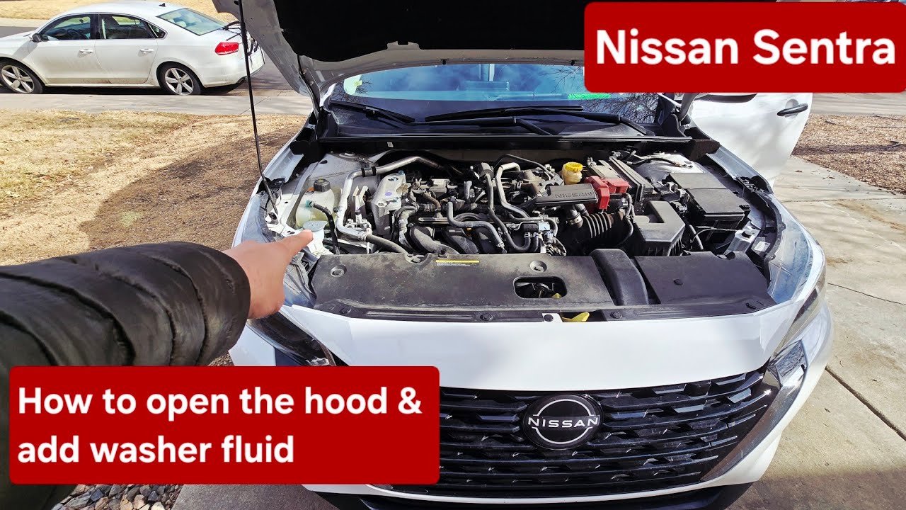 How to open the hood & add washer fluid Nissan Sentra 8th gen 2020 to 2025