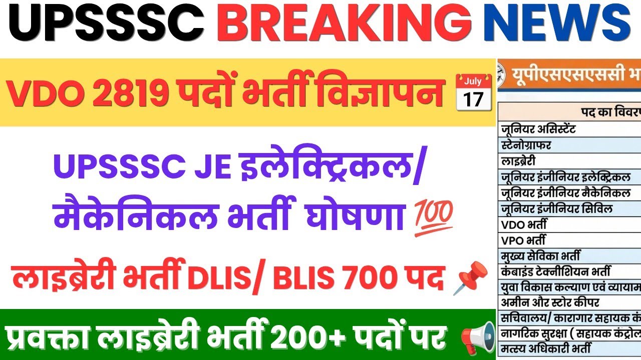 Upsssc Latest News | Upsssc Je New Vacancy 2026 | Upsssc Vdo New Vacancy 2026 |Upsssc Update| Upsssc