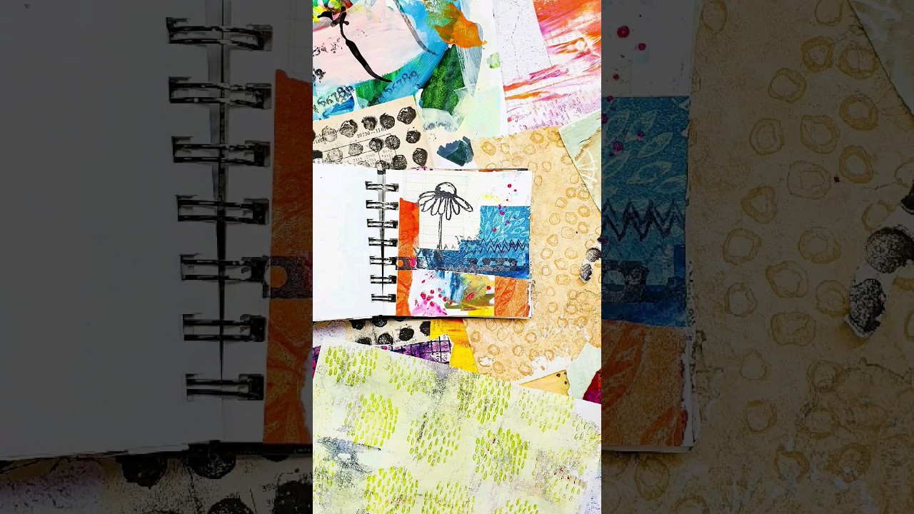 Quick Mixed Media Collage in my Mini Art Journal using handmade Papers and Stamps #artjournaling