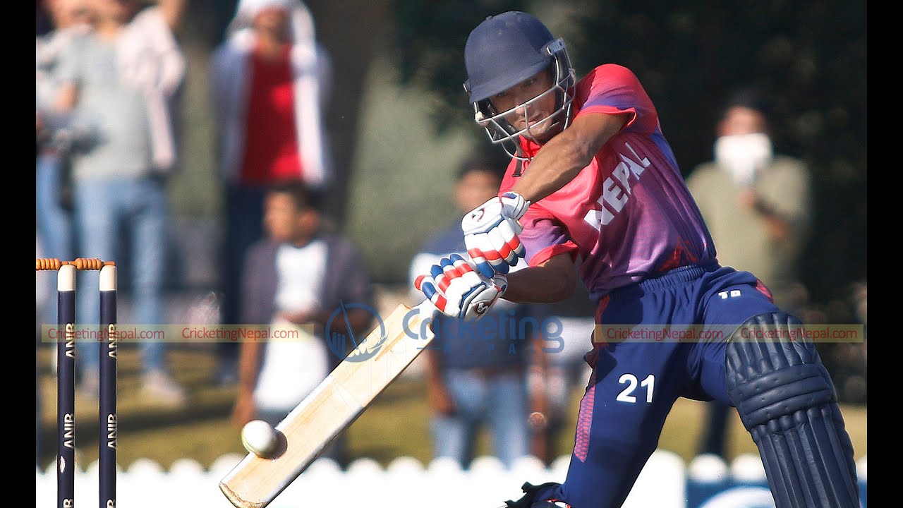 Sandeep Jora bats against Paras Khadka, Sandeep Lamichhane and Basanta Regmi