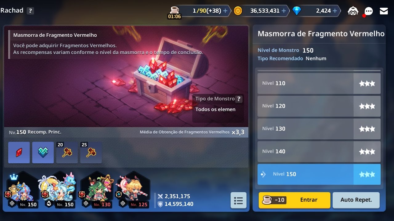 Guardian Tales - Masmorra de Fragmentos Vermelhos LVl 150