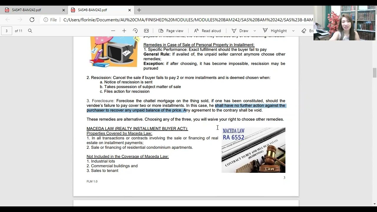BAM 242: MODULE 8 Recto Law, Maceda Law and the Condominium Act