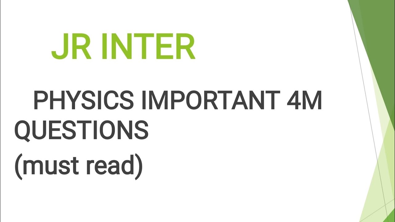 Jr Inter Physics | Sure 4 Marks Questions | IPE 2026 Important