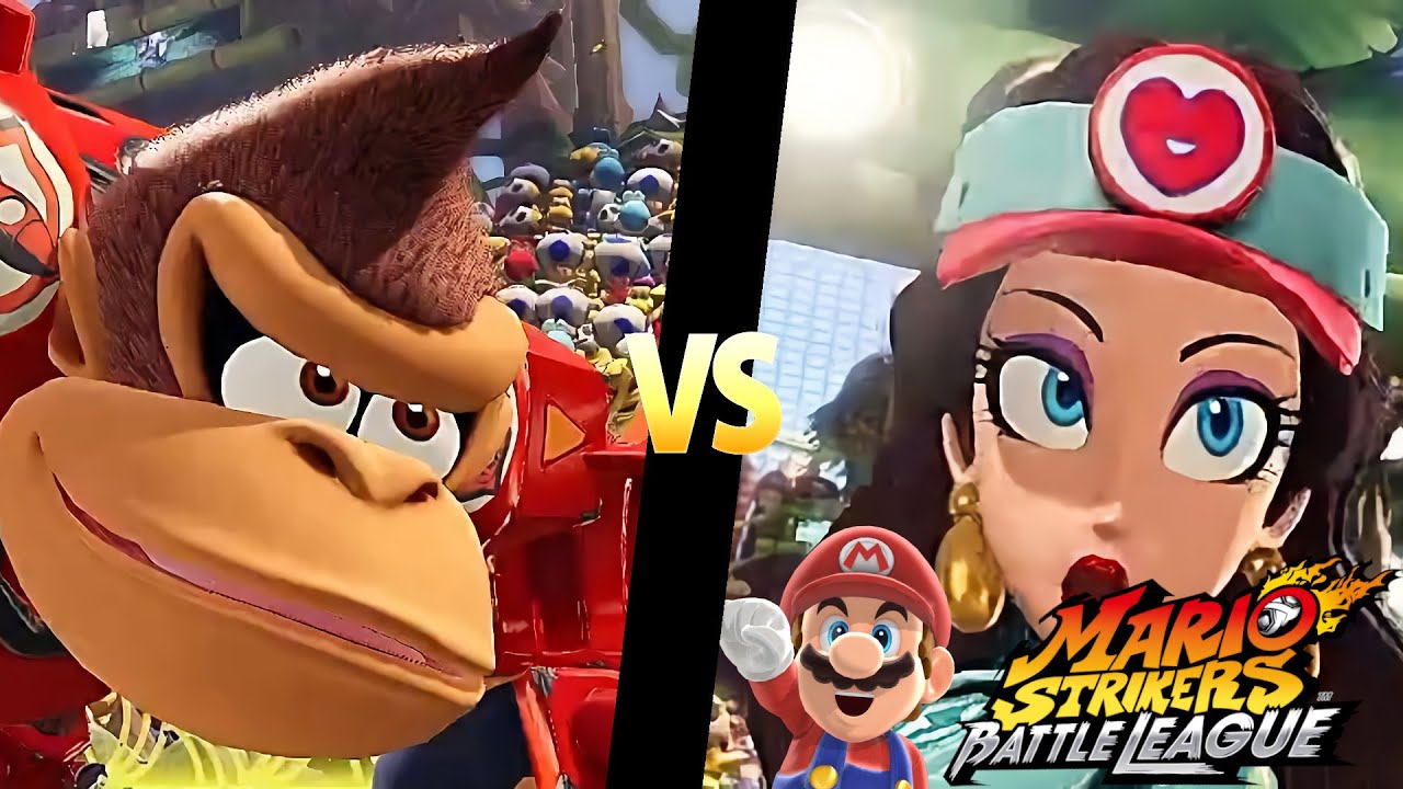 Mario Strikers Battle League Team Donekey Kong vs Team Pauline in Jungle Retreat