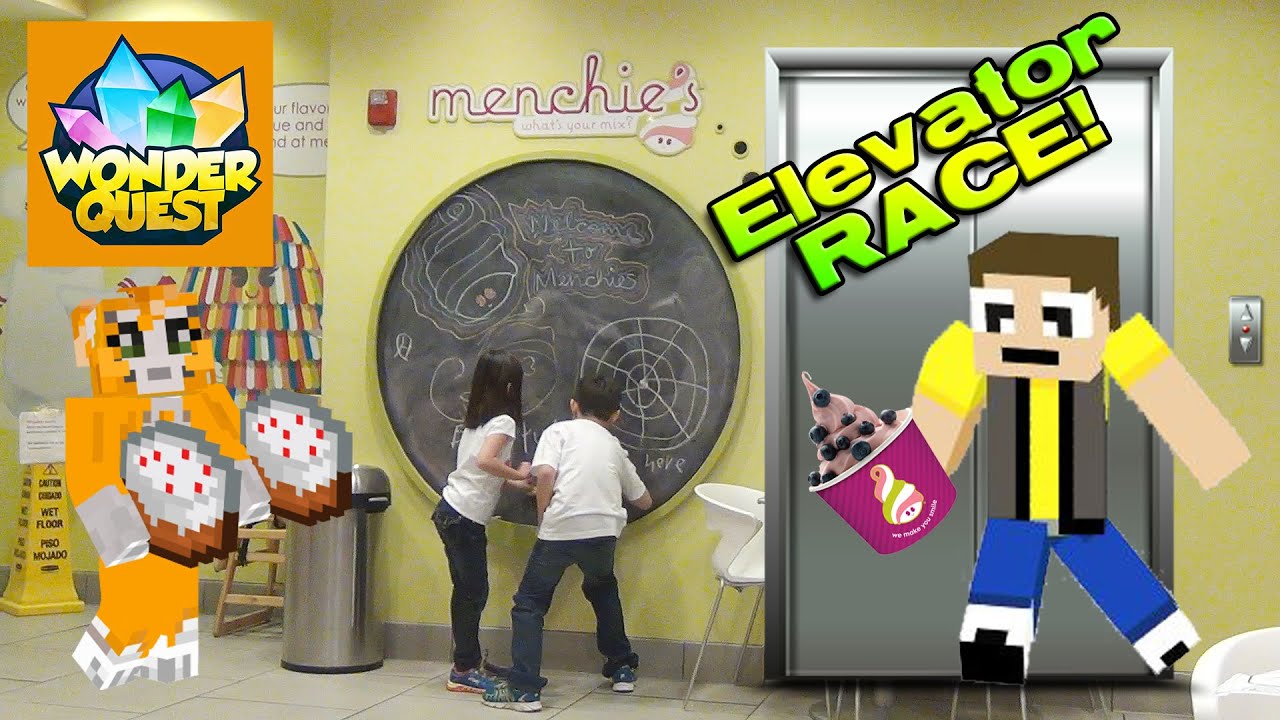 ELEVATOR RACE!!! Recording Stampy's Wonder Quest & Menchie's Frozen Yogurt