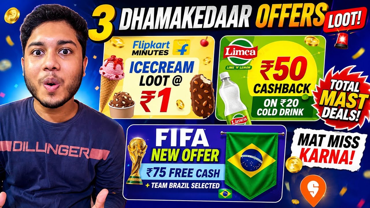 Flipkart Minutes Icecream Loot @ ₹1 | ₹50 Loot on ₹20 Limca | Swiggy FIFA New Offer Loot