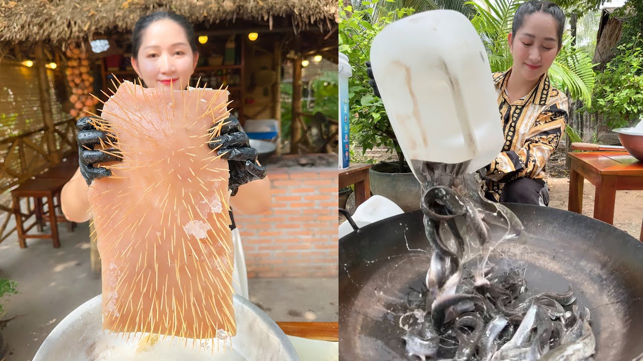Catfish Rice Crab Soup,  Beef Butter Salad, Pork Belly Tooth Stick Fry | Amazing Cooking Skill