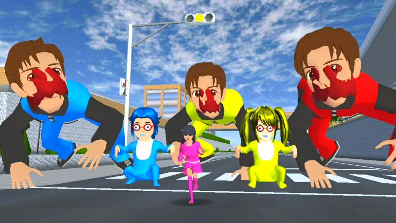 mio dikejar 3 monster yuta dan 3 monster bayi disakura school simulator