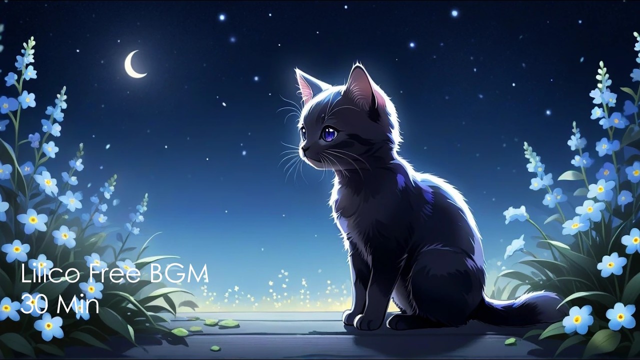 [Free BGM for Streaming]Kitten & Forget-Me-Not Night | Calm Relaxing Background[30 Min]