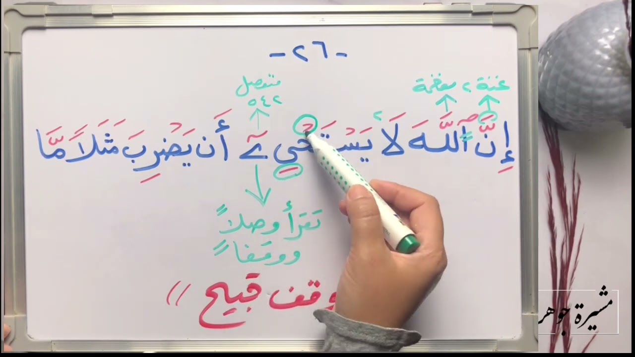 بداية الآية ٢٦ لا تقف على(يستحيي)وانتبه لسكون الحاء وكسر الياء التالية ومد الياء المعقوفة وصلا ووقفا