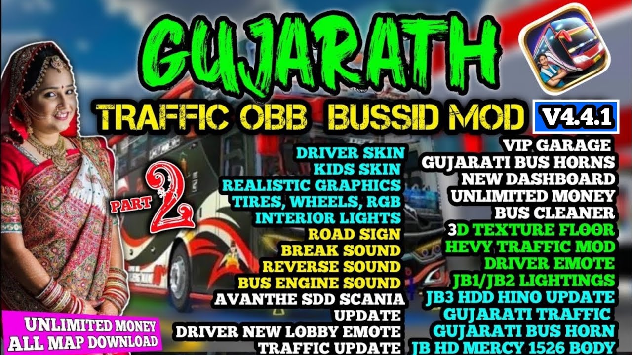 Gujarat traffic MOD APK OBB v4.4.1 unlimited money 4K HD graphics 80+ buss traffic #bussid 