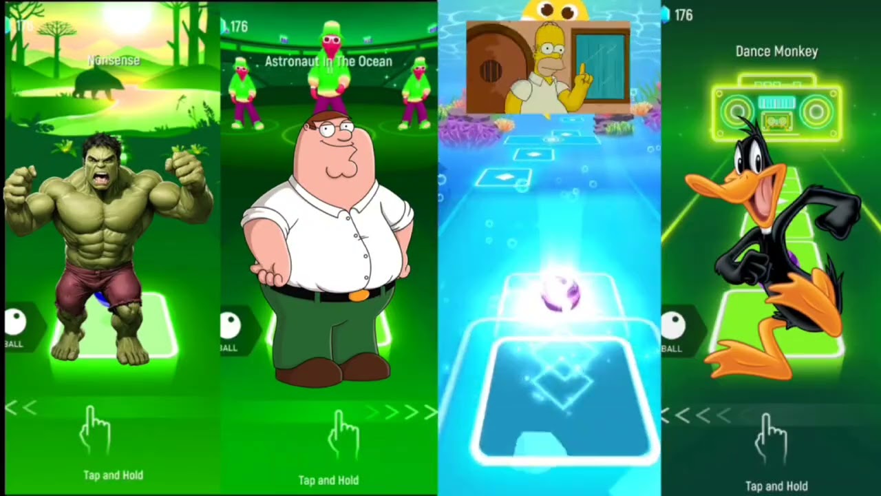 Tiles Hop With PawPaw! | Hulk and Family guy and Simpsons Trending Music + Epic Neon Effects
