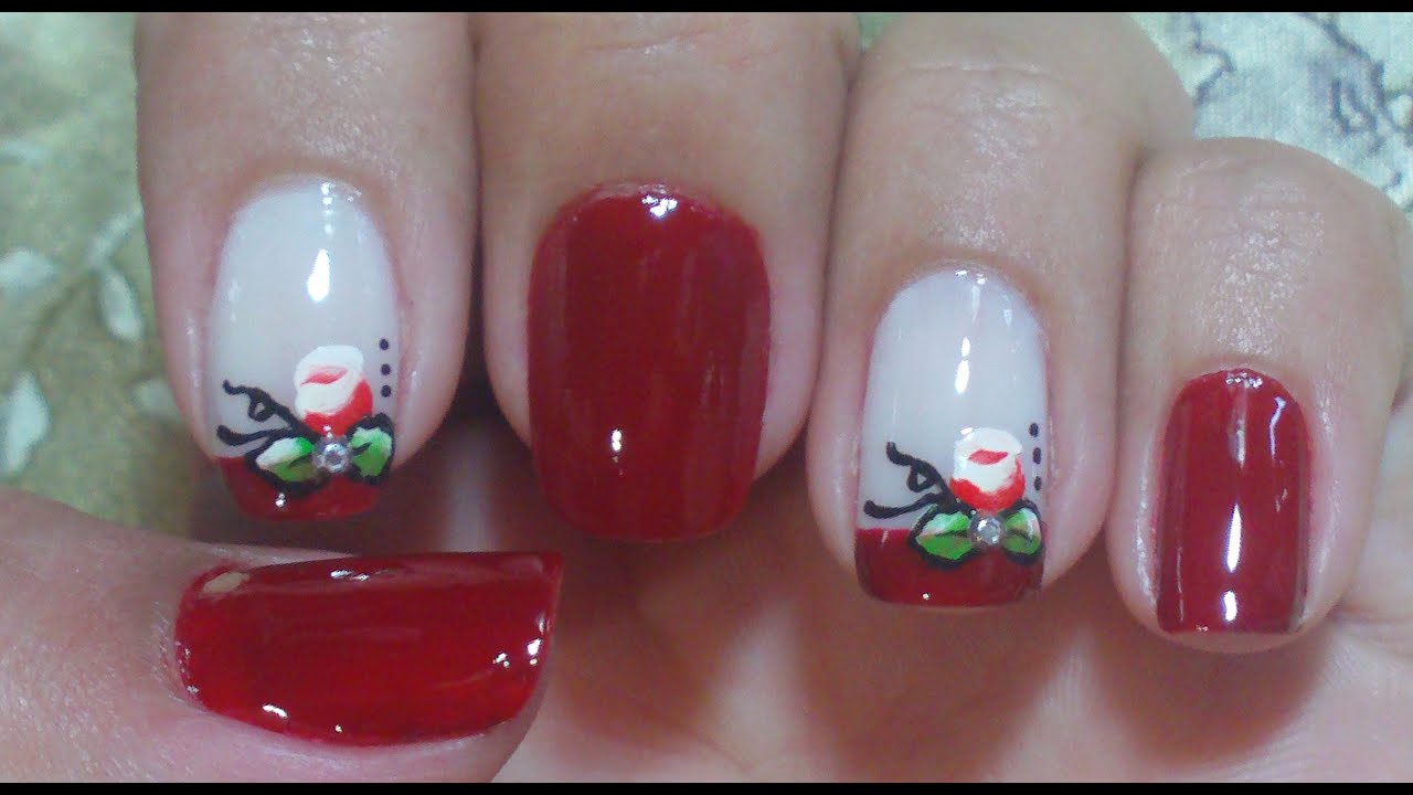 Unhas Decoradas Francesinhas com Rosas Manual Bela e Simples Nail Art