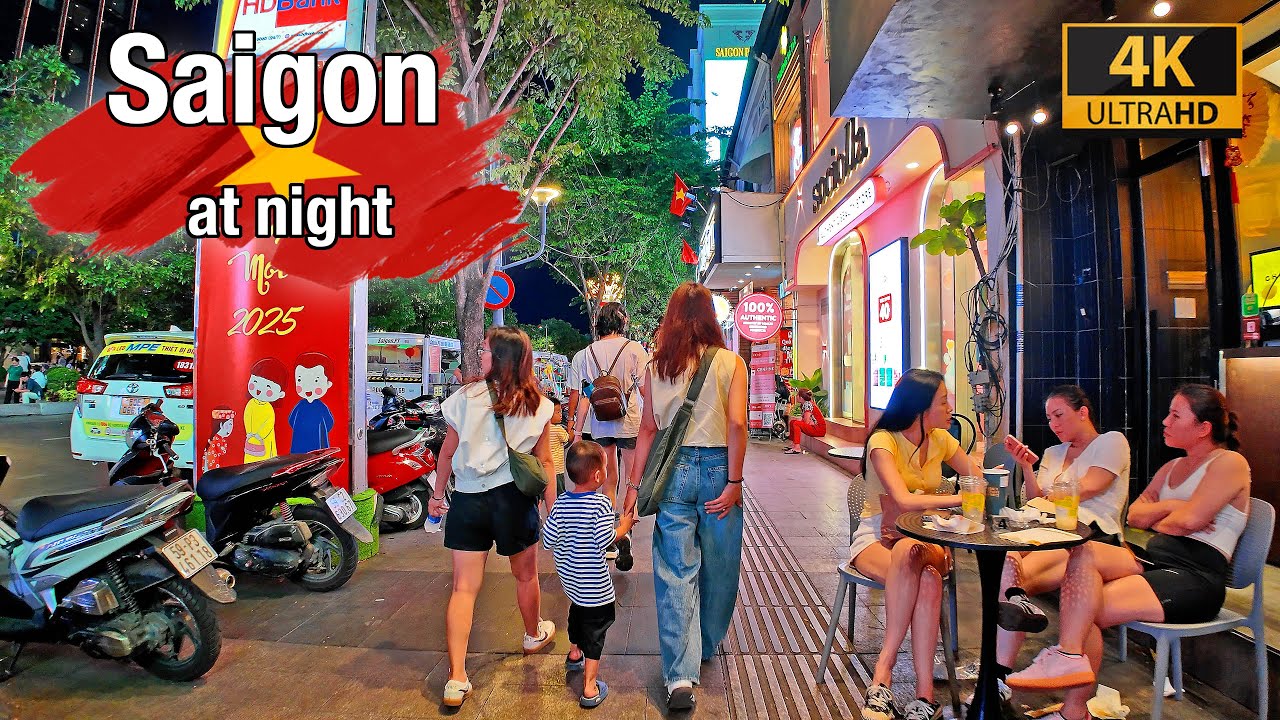 [4K] Saigon Vietnam at night 🇻🇳 Walking in Saigon (ASMR City Sounds) Walking Tour