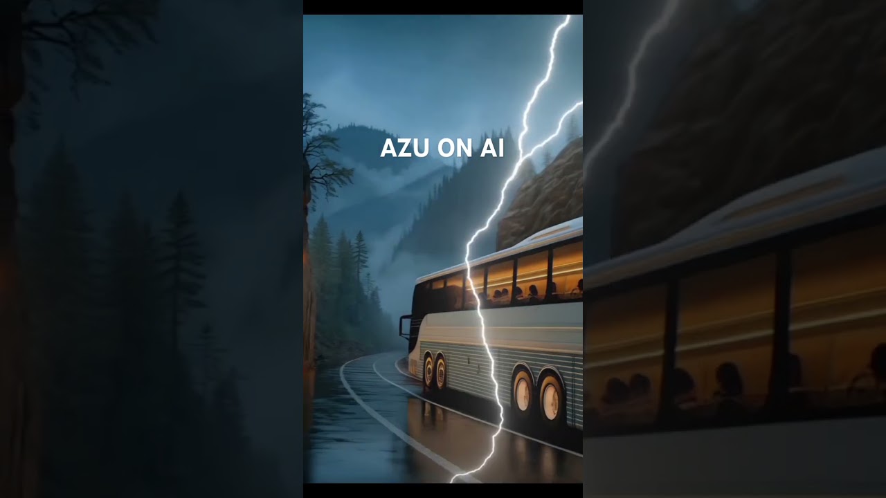Truck and Bus Crash on Mountain Road AI Cinematic Clip in 8K