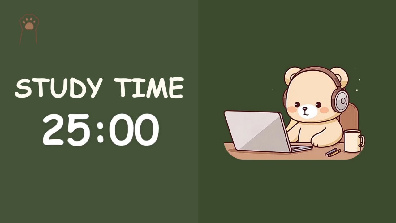 Study with Pomodorbear 🧸 | 25×3 Pomodoro | Brown Noise Focus Session