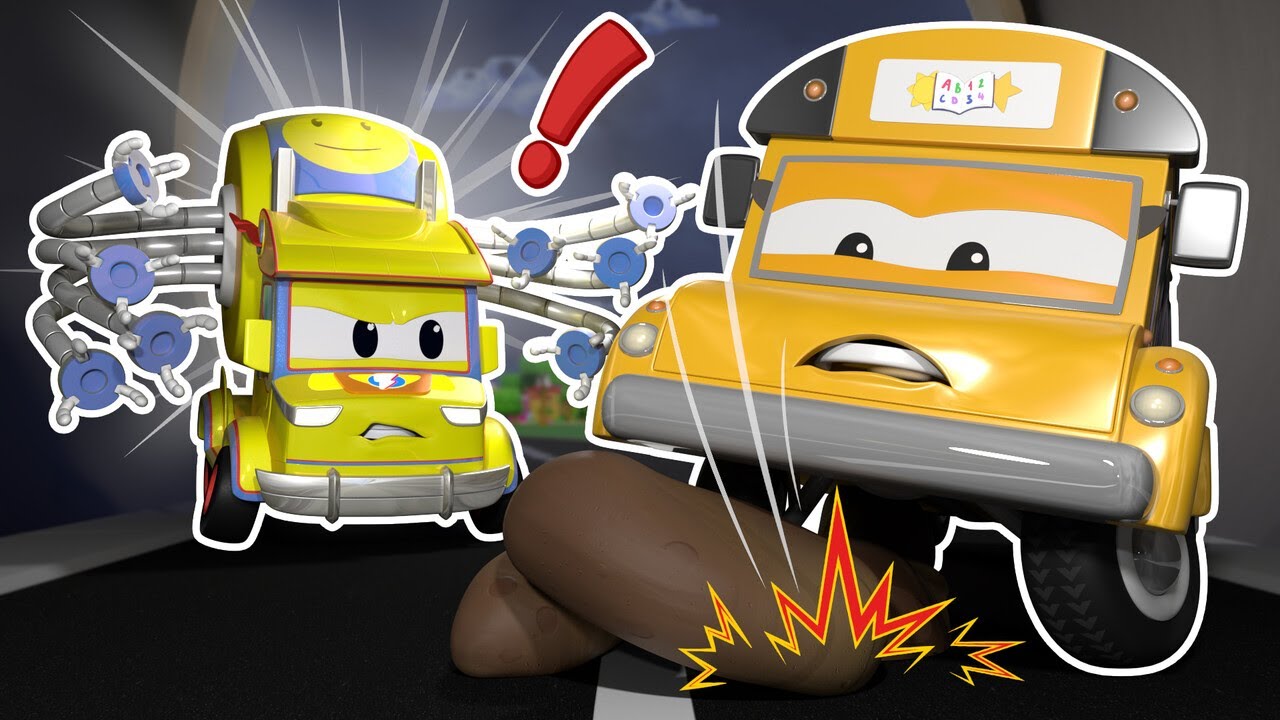 Oh nee! SCHOOL BUS komt vast te zitten! Kietel Truck schiet te hulp! Auto Reddings show