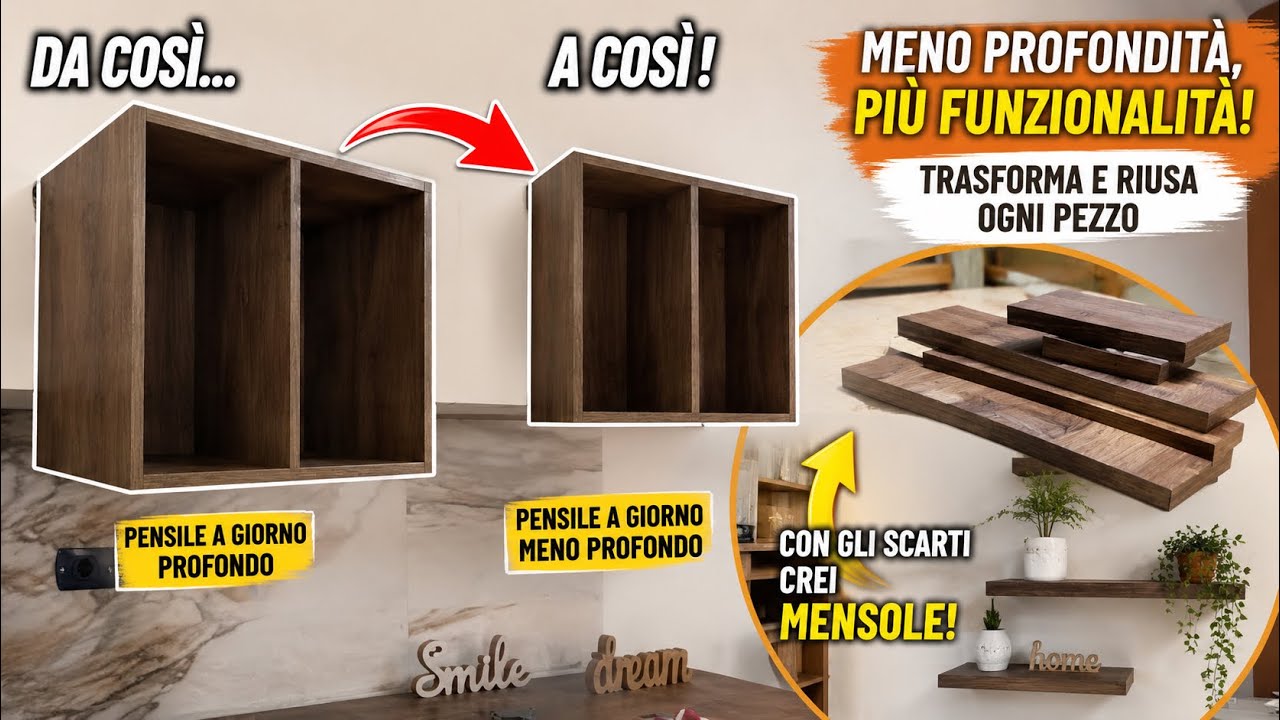 Non buttare gli scarti dei pensili! Ecco come farne mensole con supporti a scomparsa
