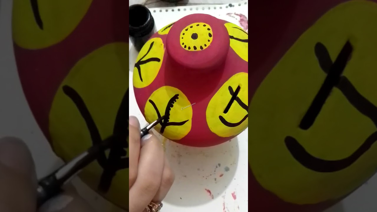 Easy Gullak design painting ||Poster paint ||Red and black color 