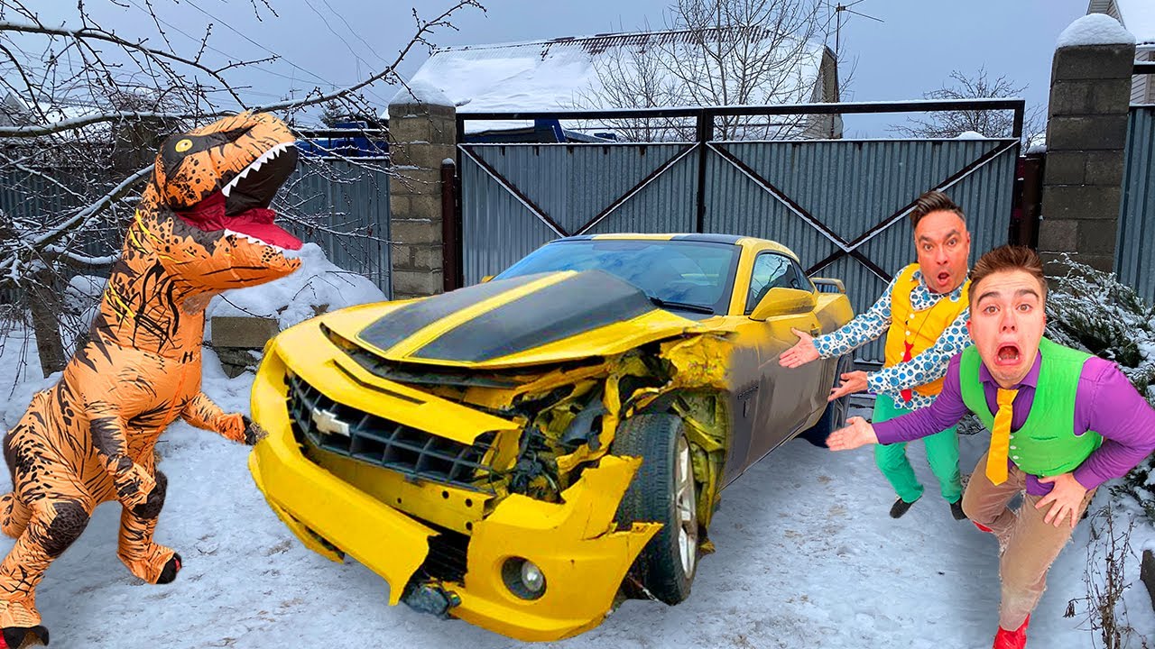 Dinosaur Crashed Car VS Mr. Joe & Older Mr. Joe on Camaro 13+