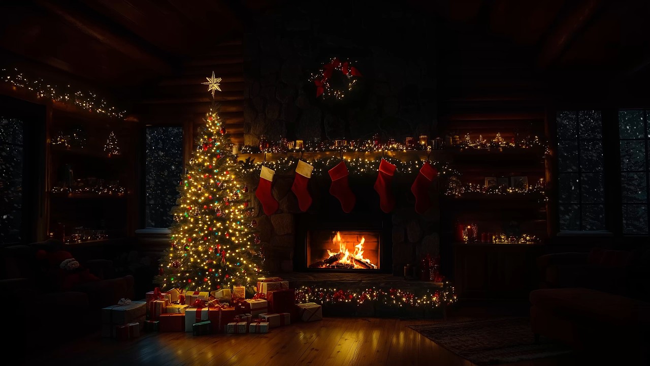 Warm Christmas Cottage in a Blizzard 🎄 Fireplace & Snowstorm Sounds to Relax and Sleep