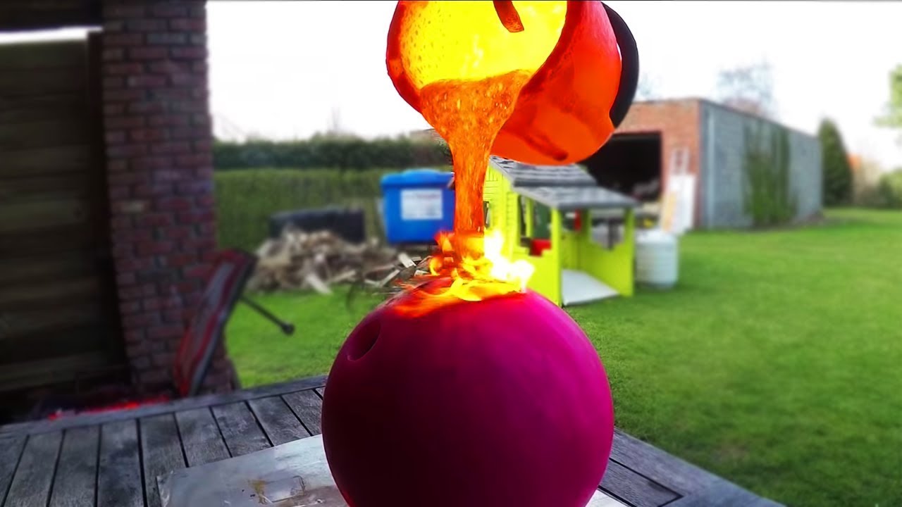 BOWLING BALL vs LAVA | SHREDDING MACHINE