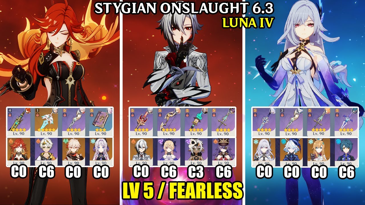 Stygian Onslaught 6.3 - Lv 5 Fearless Luna 4 | C0 Mavuika C0 Arlecchino C0 Skirk | Genshin Impact