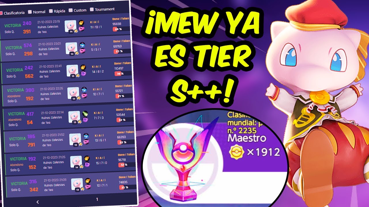 LLEGO A LOS 1912 PUNTOS EN SOLOQ CON MEW ✨ Guía, build, medallas y gameplay | Pokemon Unite
