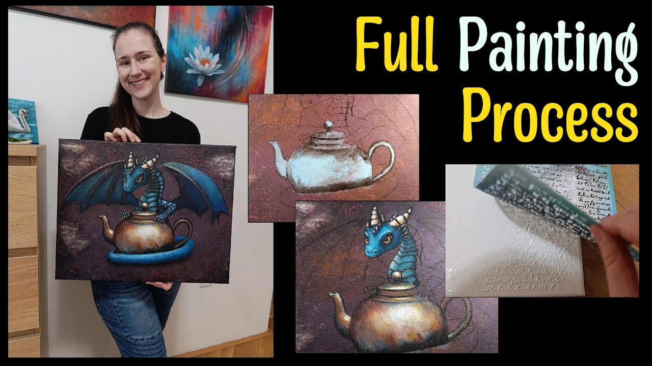Mixed Media Painting Process | Collage, Modeling Paste & Blue Dragon Guarding a Teapot