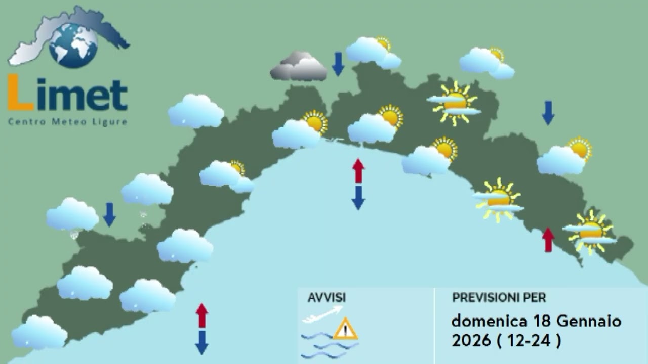 Previsioni Meteo Limet per Domenica 18 Gennaio 2026 in Liguria