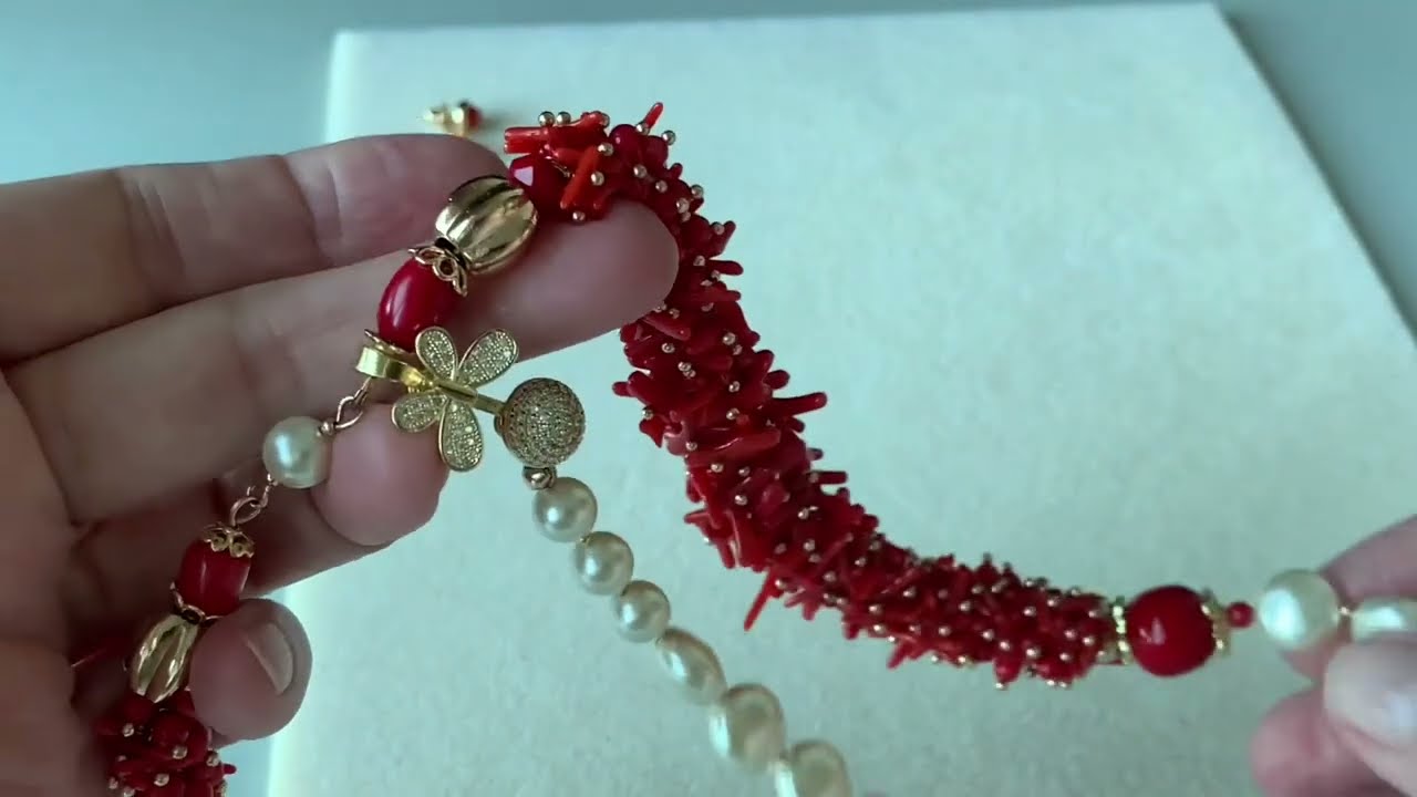Кораллы и жемчуг - это красиво ! Лариат и серьги! #handmade_jewellery
