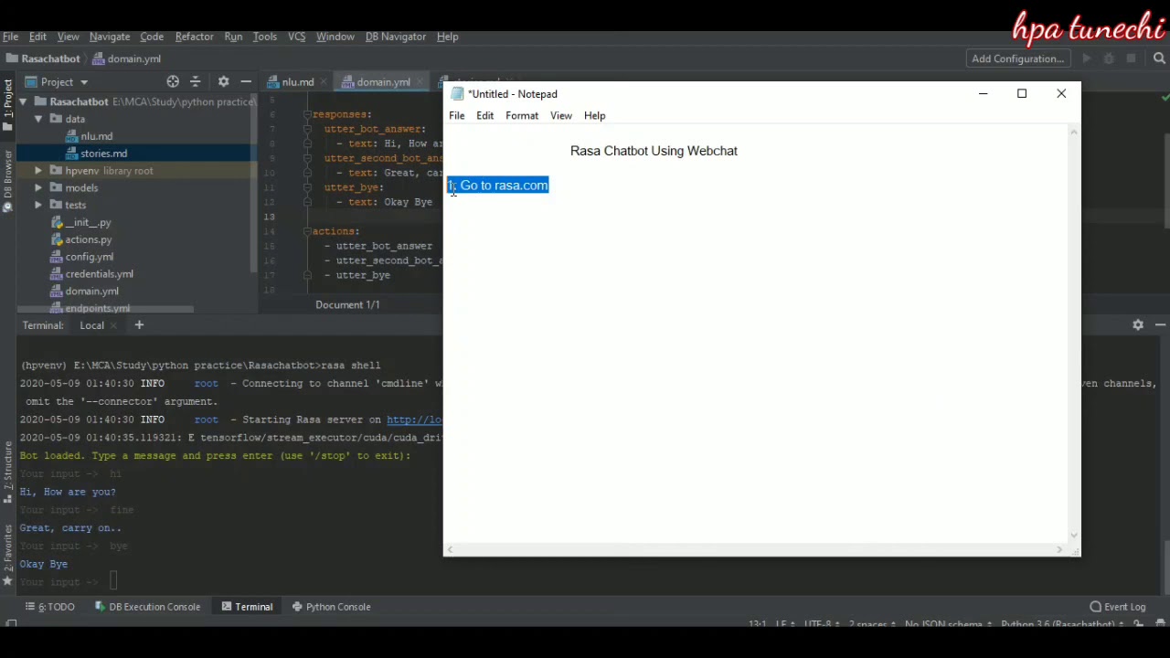 Rasa chatbot using Webchat (Rasa bot part 3)