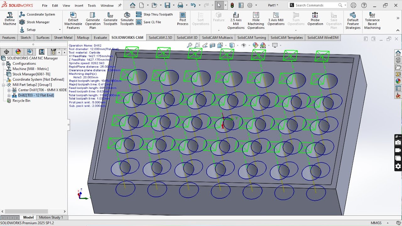 How to generate center drill and drilling program in solidworks cam