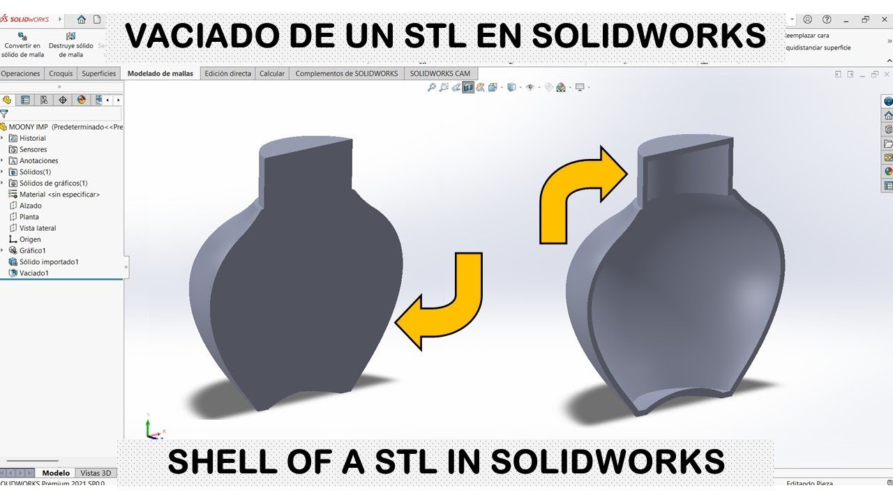 Cómo hacer un vaciado en STL con Solidworks | Editar / Modificar STL 3MF