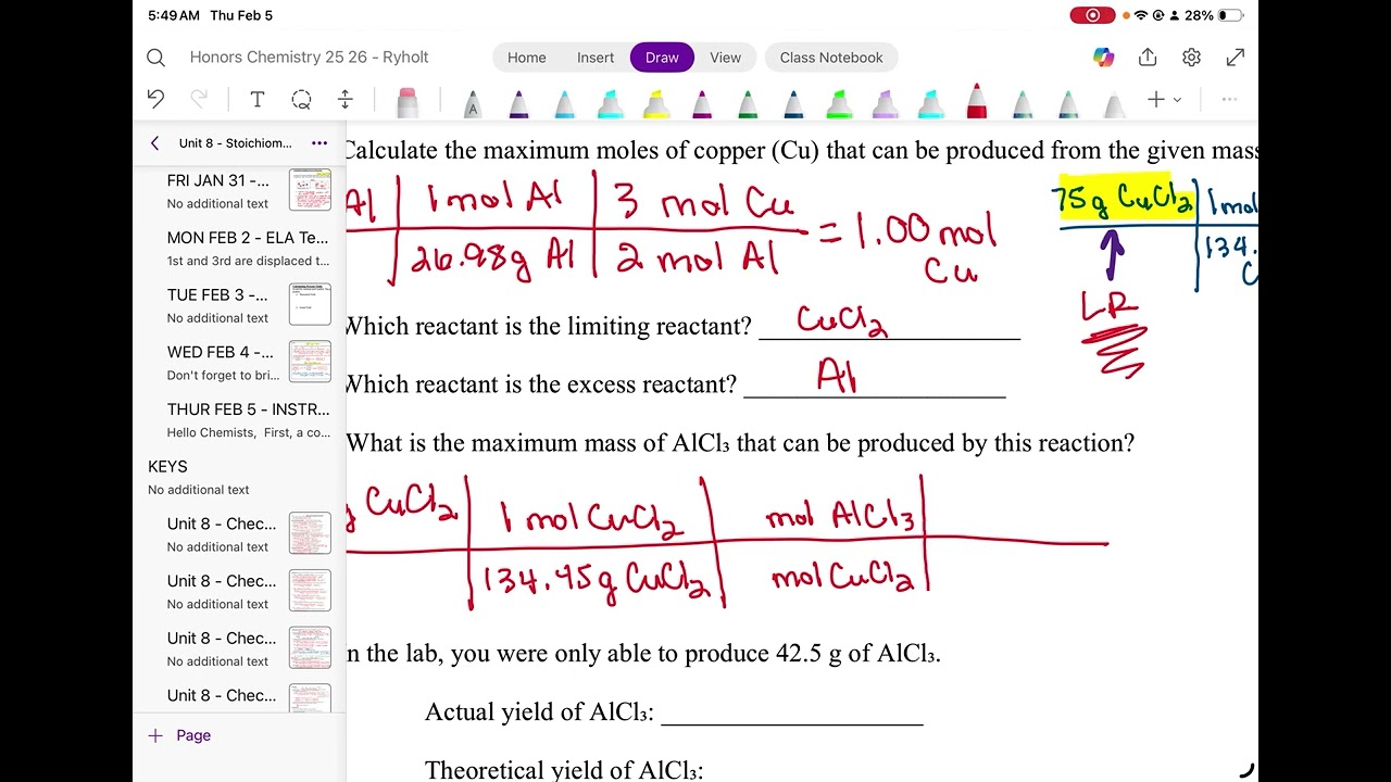 Practice FRQ - Limiting and Excess Reactants & Percent Yield