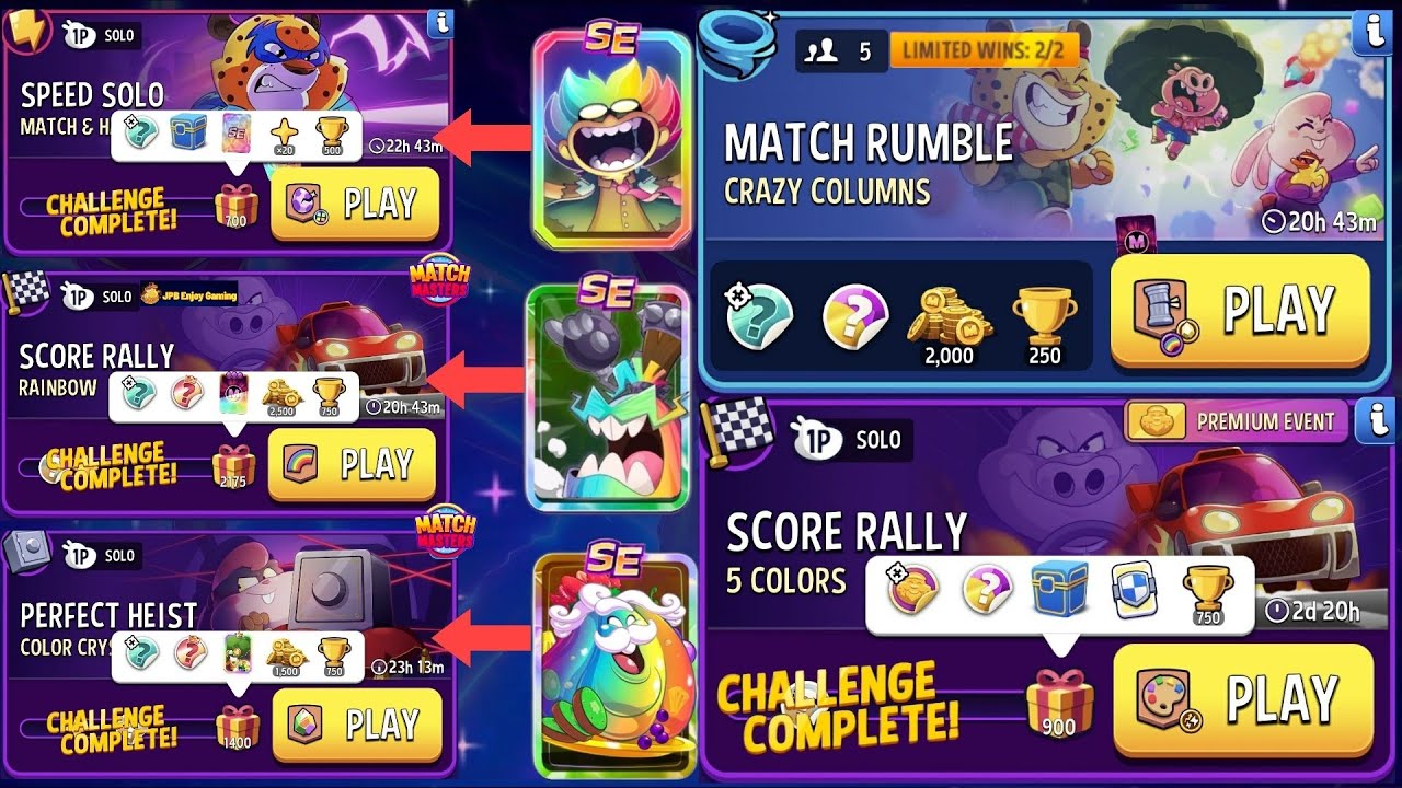 (4 Solo+1 Rumble) Crazy Columns/ 5 Colors/ Rainbow 🌈/ Color Crystals/ Match & Hatch 