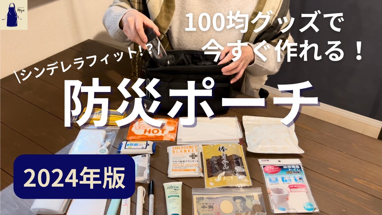 【100均】《2024年版、防災ポーチ》まさかのシンデレラフィット！？100均グッズで普段使いも兼ねた防災ポーチを作ってみた！/No.37/０次防災/DAISOとSeria、バッグインバッグの活用