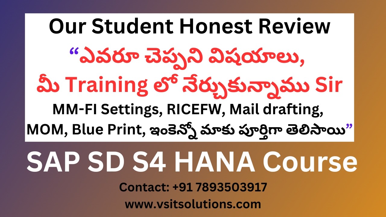 SAP SD Student Honest Review || SAP SD S4 HANA || SAP SD Training by Veera