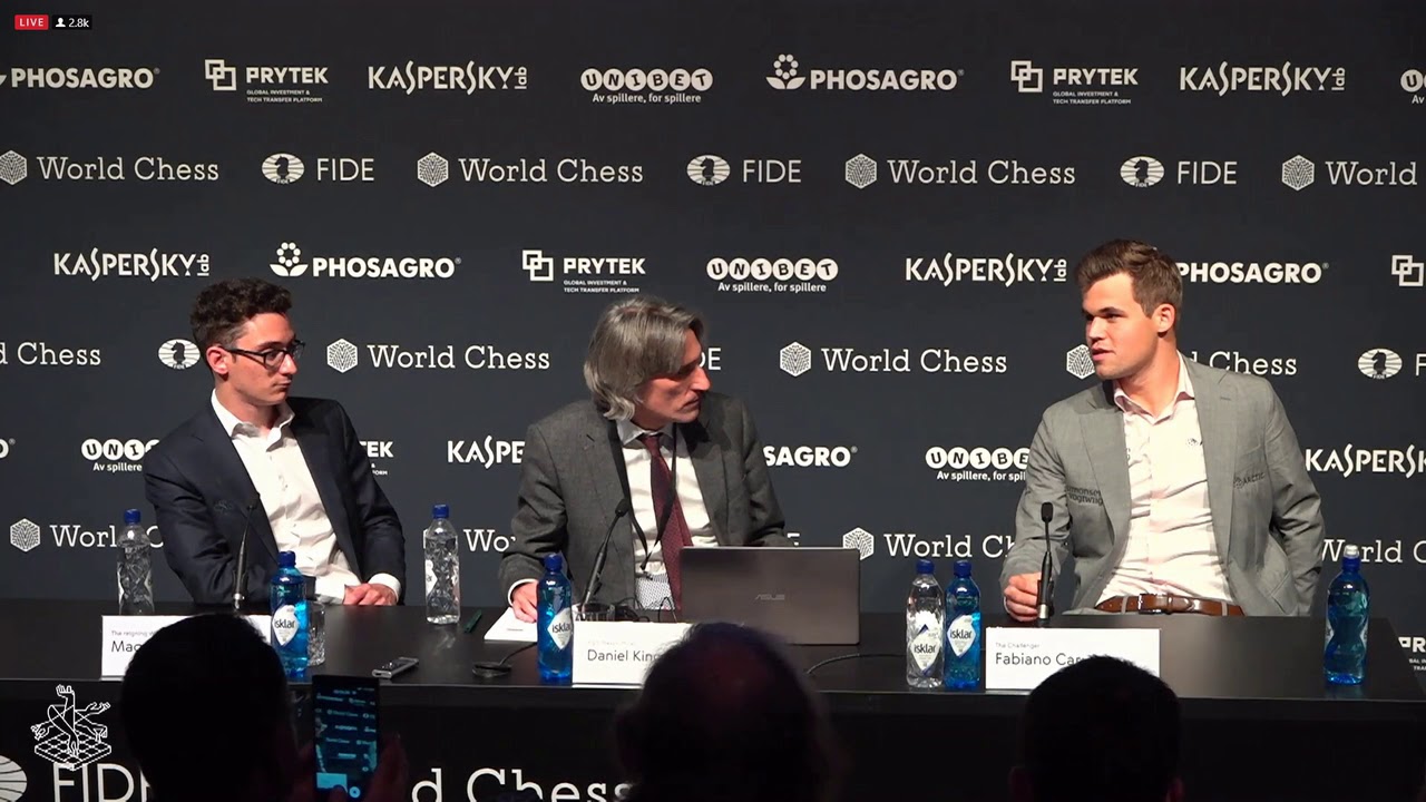 World Chess Championship 2018 - Game 2 Press Conference - Carlsen Caruana