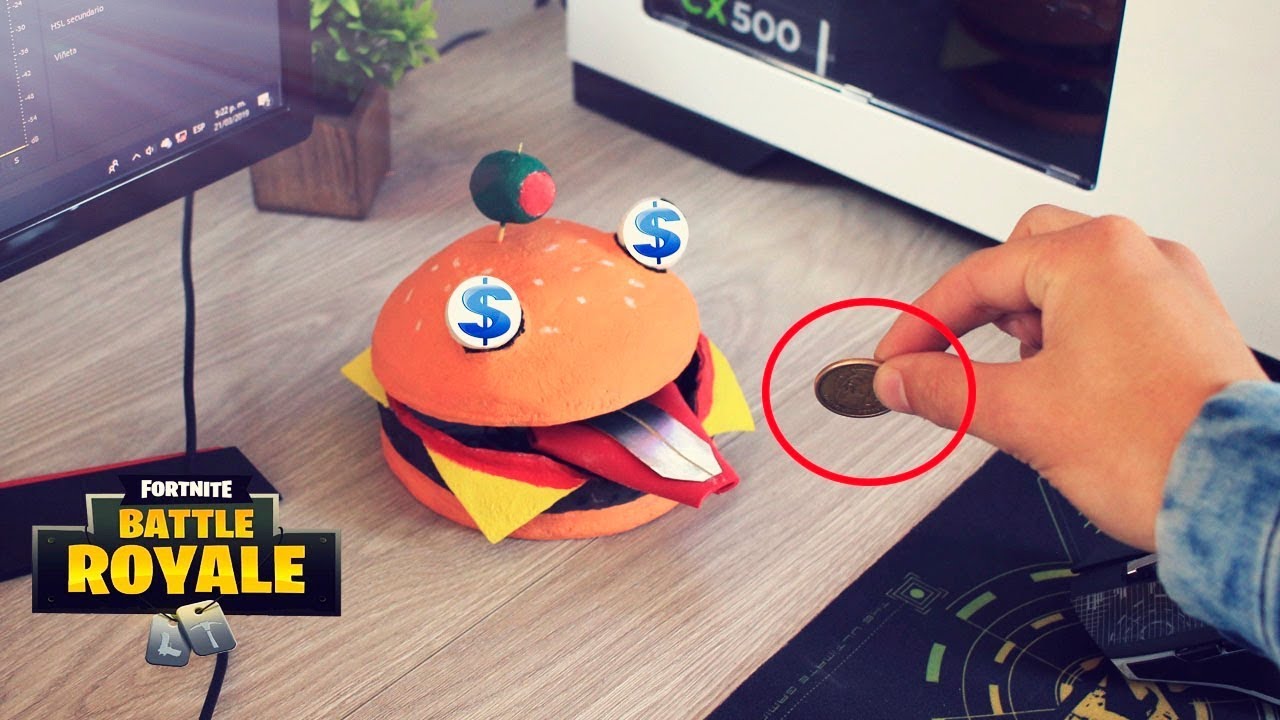 ROBOT CASERO TRAGA MONEDAS - ANIMATRONICO CABEZA DE HAMBURGUESA DE FORTNITE