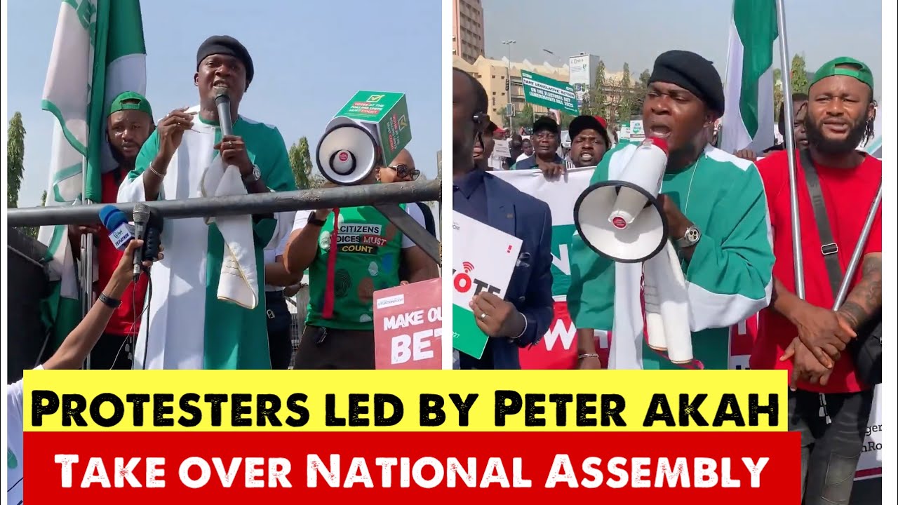 Peter Akah Leads Protesters To The National Assembly, Demand Realtime Electronic Transmission 