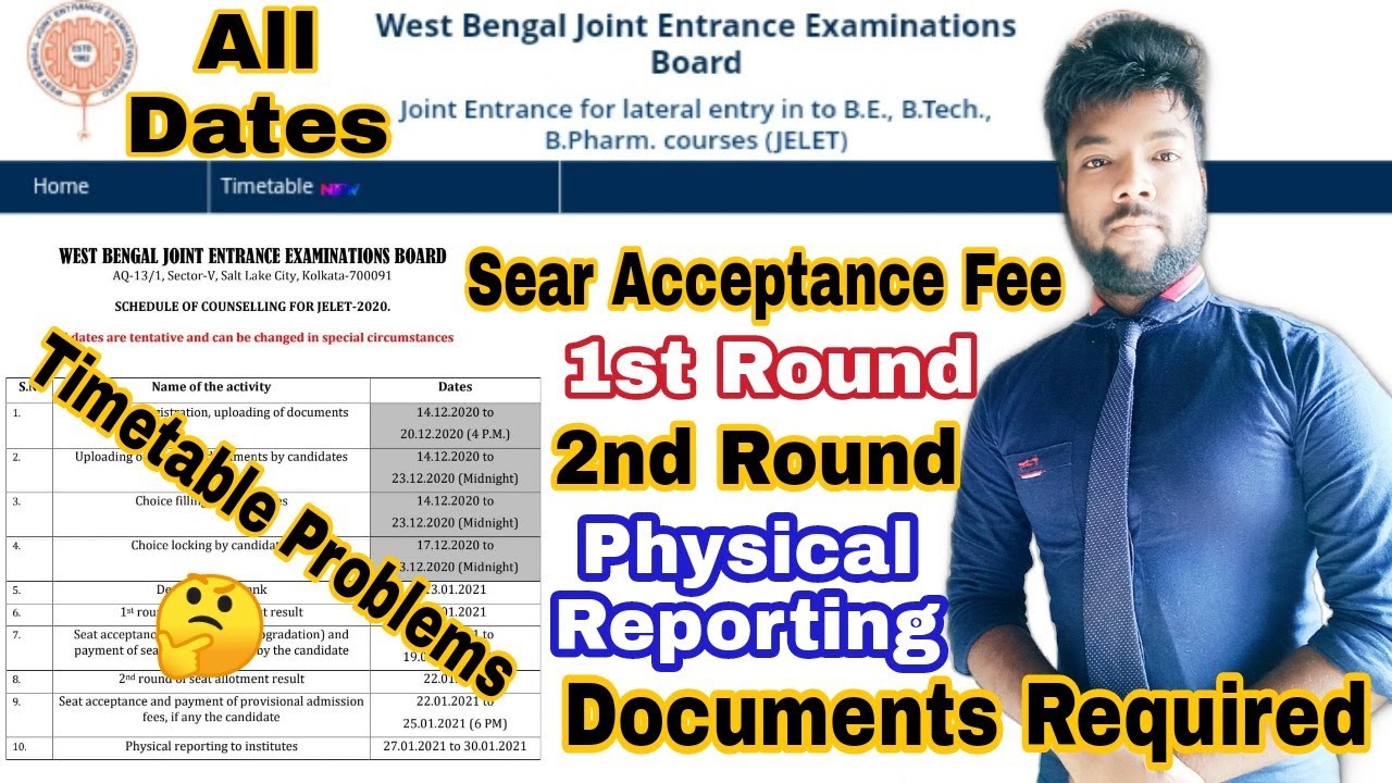 JELET 2020 Timetable Problems | 1st & 2nd Round | Seat Acceptance Fee | Physical Reporting Institute