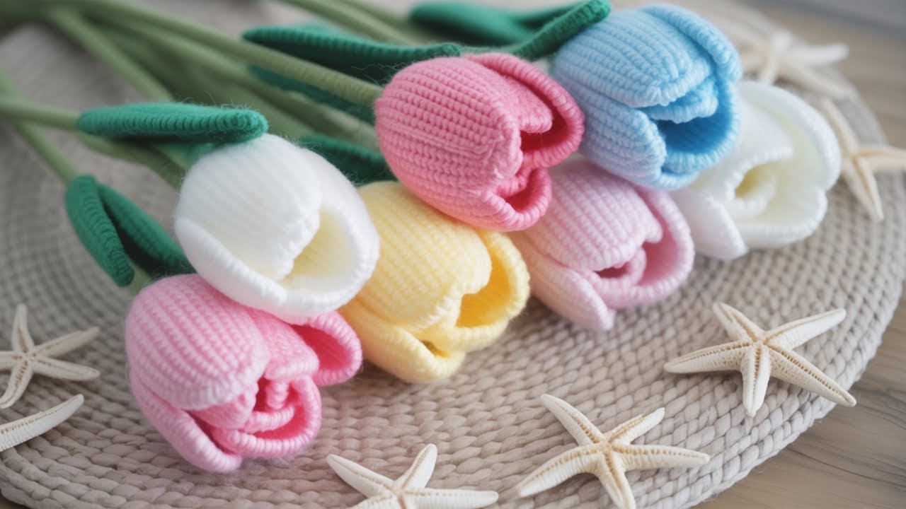 Evde Kolay Lale Yapımı Herkes Deneyebilir 🌷 Easy Crochet Tulip Flowers!