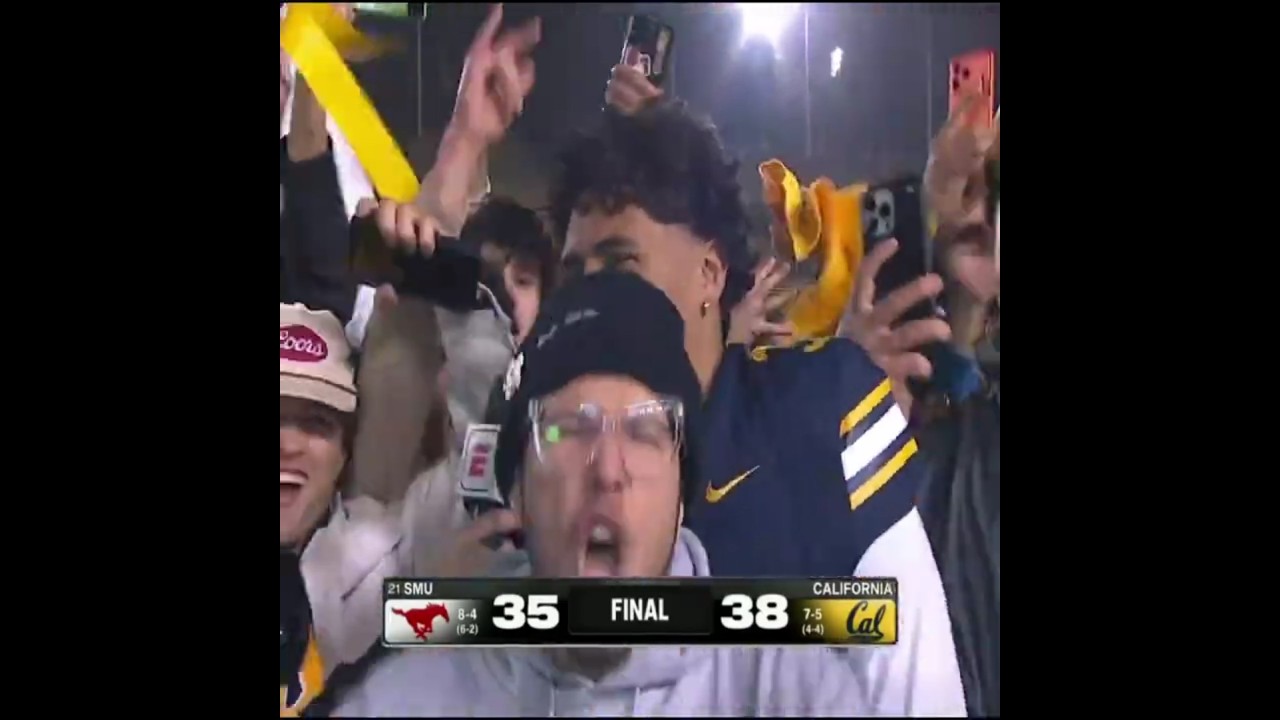 The Cal fans crashed the interview after the big win over SMU 😈😈 