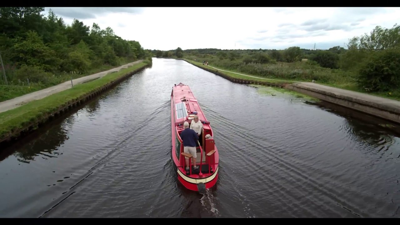 Narrowboat filmed by drone