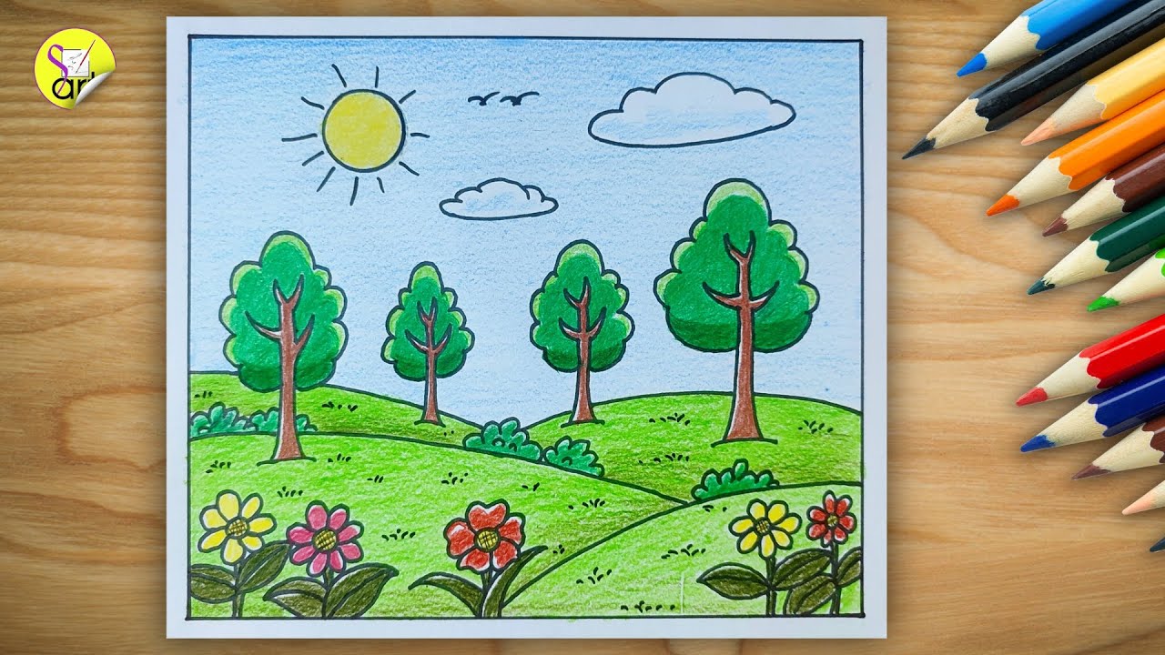 How to Draw a Beautiful Nature Scene – Easy for Kids! @SureshArtsFam 