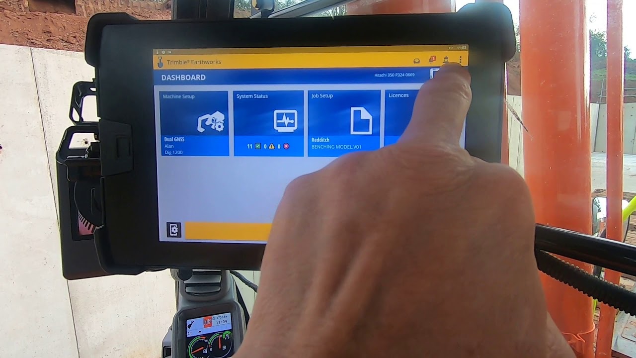 how to use trimble earthworks, on excavator,  hitachi 350 long reach